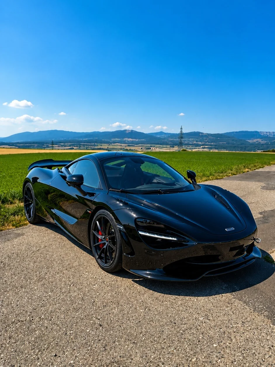 McLaren 750S noire, pare-brise protégé par un PPF